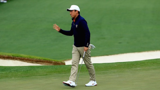 Low Amateur Doug Ghim celebrates a putt during the final round