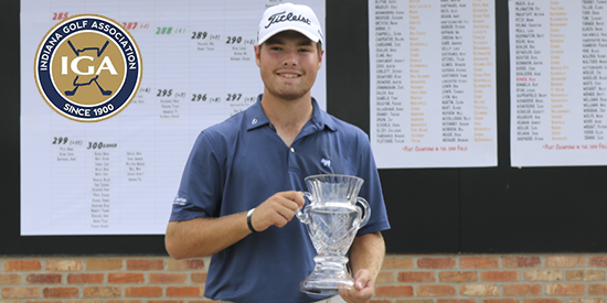 <c>Cole Bradley poses with the trophy following his victory (photo courtesy Illinois Golf Association)</c>