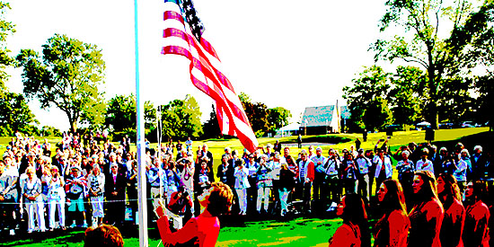 Opening ceremonies at the Curtis Cup (USGA photo/AGC photo illustration)