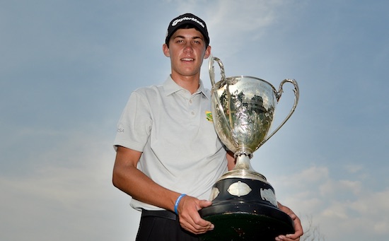 Samuel Simpson hoisted the Proudfoot Trophy for being medalist