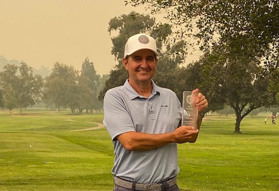 Pasadena Senior champ Tim Hogarth battled the field, and poor air quality <br> due to Southern California wildfires