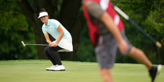 Elle Nachmann rallied to oust defending champ and world No. 1 Rose Zhang on Wednesday at Westchester C.C. (Darren Carroll/USGA)