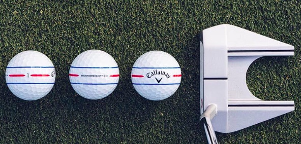 Lining up the new Chrome Soft 360 Triple Track golf balls from Callaway