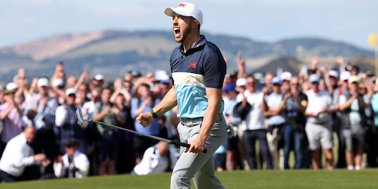 Alex Maguire celebrates during morning foursomes (R&A Photo)
