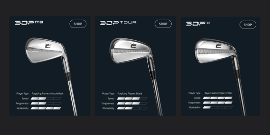 Cobra 3DP iron lineup with internal lattice construction
